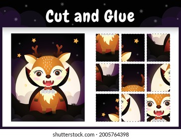 Children board game cut and glue with a cute deer using halloween dracula costume