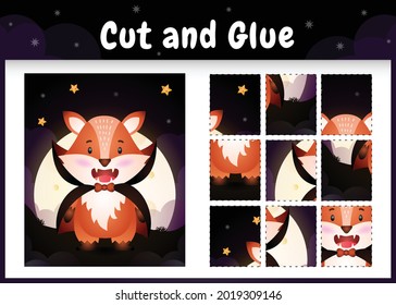 Children board game cut and glue with a cute fox using halloween dracula costume