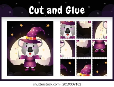 Children board game cut and glue with a cute koala using halloween costume