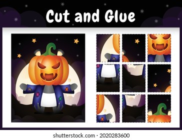 Children board game cut and glue with a cute panda using halloween costume