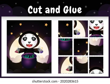 Children board game cut and glue with a cute panda using halloween costume