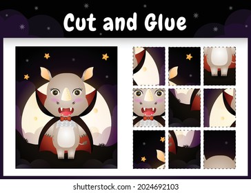 Children board game cut and glue with a cute rhino using halloween dracula costume