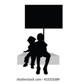 children with board illustration silhouette