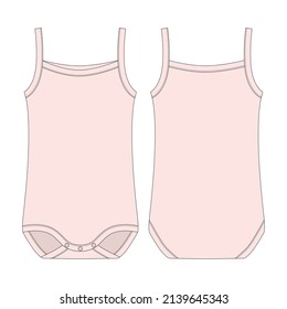 Children bodysuit. Baby sleeveless tank top body technical sketch. Light pink color. Infant underwear outline. Back and front view. Front and back view. CAD fashion design. Vector illustration