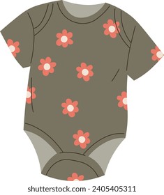 Children Bodysuit With Flowers Vector Illustration