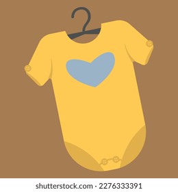 children bodysuit or romper, cloth diaper yellow color with blue heart 