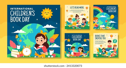 Children Book Day Social Media Post Flat Cartoon Hand Drawn Templates Background Illustration