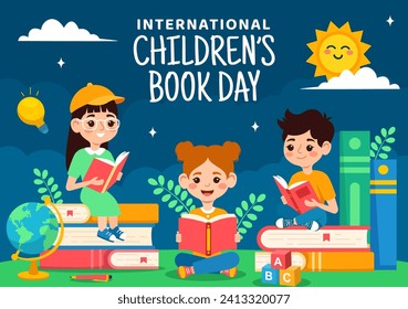 Children Book Day Social Media Background Flat Cartoon Hand Drawn Templates Illustration