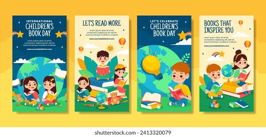 Children Book Day Social Media Stories Flat Cartoon Hand Drawn Templates Background Illustration