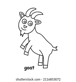 children book illustration, trace and coloring vector world wild animal goat