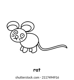 children book illustration, trace and coloring vector world wild animal rat