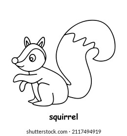 children book illustration, trace and coloring vector world wild animal squirrel