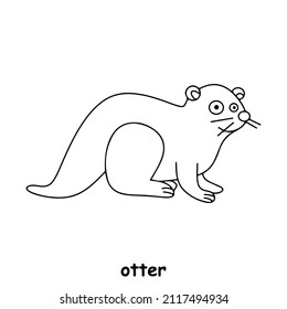 children book illustration, trace and coloring vector world wild animal otter