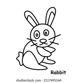 children book illustration, trace and coloring vector world wild animal rabbit