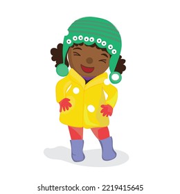 Children book illustrations. Children book week. Color books for toddlers and preschoolers. Isolated elements and whimsical illustrations. Winter season, Cute laughing girl snow man and trees. Snow