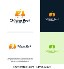 Children Book Logo Designs Concept Vector, Kids Reaching Star Logo Symbol