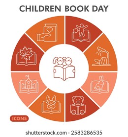 Children book symbols collection or sketches. child book day theme icons in line style signs for web and app. Vector graphics isolated on white background