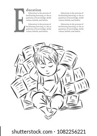 Children with books by hand drawing.Children with a new world in his book.The child is happy with his learning and imagination.