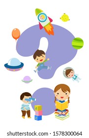 children with books, Happy Children study, Vector Illustration on white background. education concept