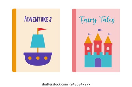 Children books set vector illustration. Books for girls and boys. Adventures and Fairy tales. Flat cartoon.