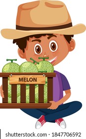 Children boy with fruits or vegetable on white background illustration