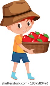 Children boy with fruits or vegetables on white background illustration