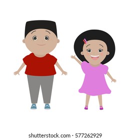 Children. Boy and girl, African American, isolated on background gaps. Cartoon vector