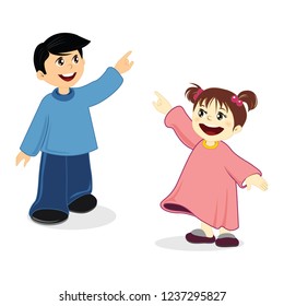 Children - Boy and girl Characters pointing with their hand to something
