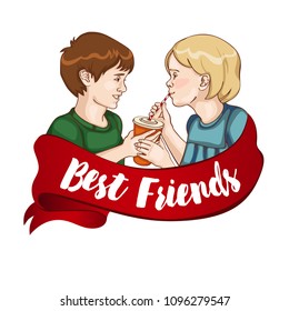 Children. A boy and a girl. Friends. Vector.