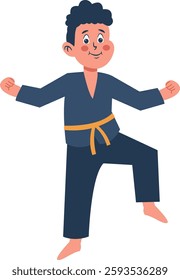 Children Boy Karate Illustration. Vector Character in Flat Cartoon Design.