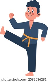 Children Boy Karate Illustration. Vector Character in Flat Cartoon Design.