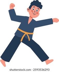 Children Boy Karate Illustration. Vector Character in Flat Cartoon Design.