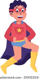 Children Boy Superhero Character in Cartoon Style. Vector Illustration.