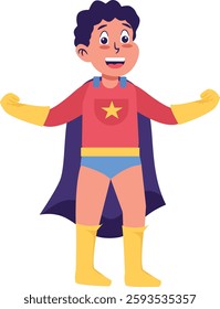 Children Boy Superhero Character in Cartoon Style. Vector Illustration.