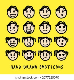 Children, boys, girls, Hand drawn vector emotions.