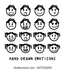 Children, boys, girls, Hand drawn vector emotions.