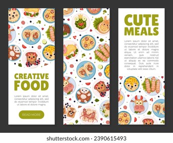 Children Breakfast Food and Meal Banner Design Vector Template