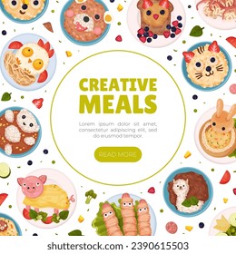 Children Breakfast Food and Meal Banner Design Vector Template