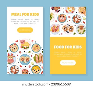 Children Breakfast Food and Meal Banner Design Vector Template