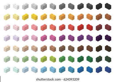 Children brick toy simple color spectrum bricks 2x1 high, isolated on white background