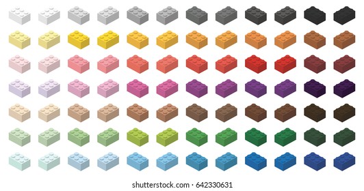 Children brick toy simple colorful bricks 3x2 high, isolated on white background
