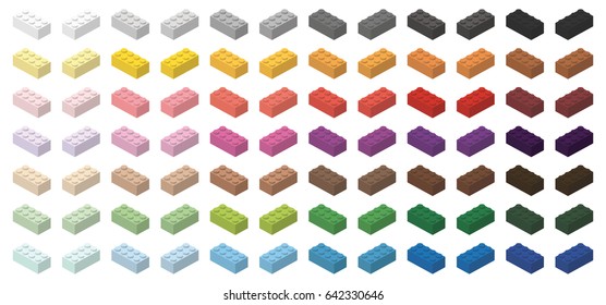 Children brick toy simple colorful bricks 4x2 high, isolated on white background