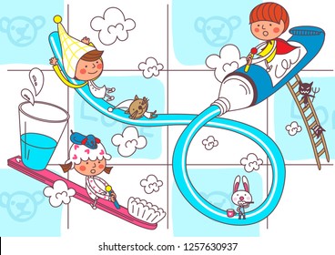 Children brushing teeth