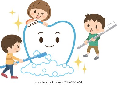Niños lavándose los dientes con amigos