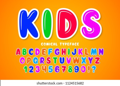 Children bubble comical font design, colorful alphabet, typeface. Color Swatches control