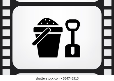children bucket with sand and shovel, icon vector illustration.