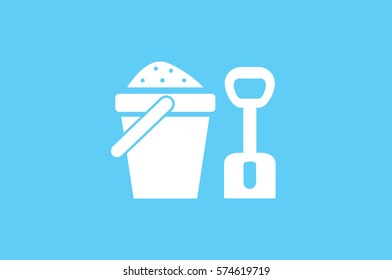 children bucket with sand and shovel, icon vector illustration.