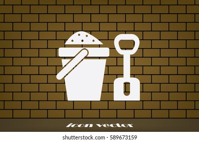children bucket with sand and shovel, icon vector illustration eps10.