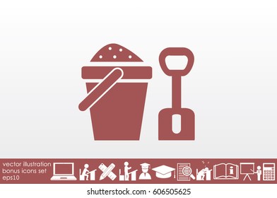 children bucket with sand and shovel, icon vector illustration eps10.