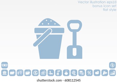 children bucket with sand and shovel, icon vector illustration eps10.